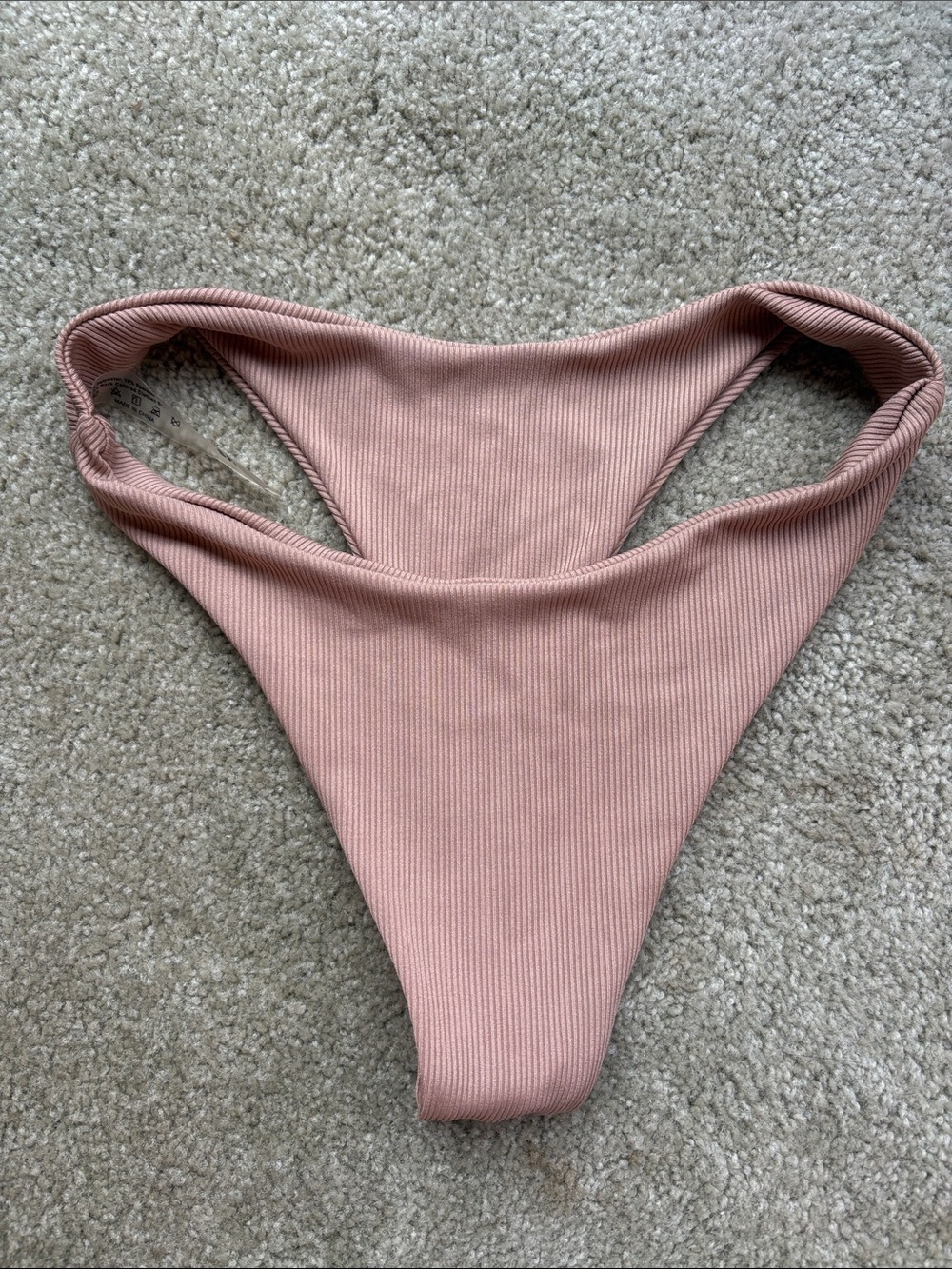 SHEIN Ribbed High-Cut Cheeky Bikini Bottom, Nude, S
